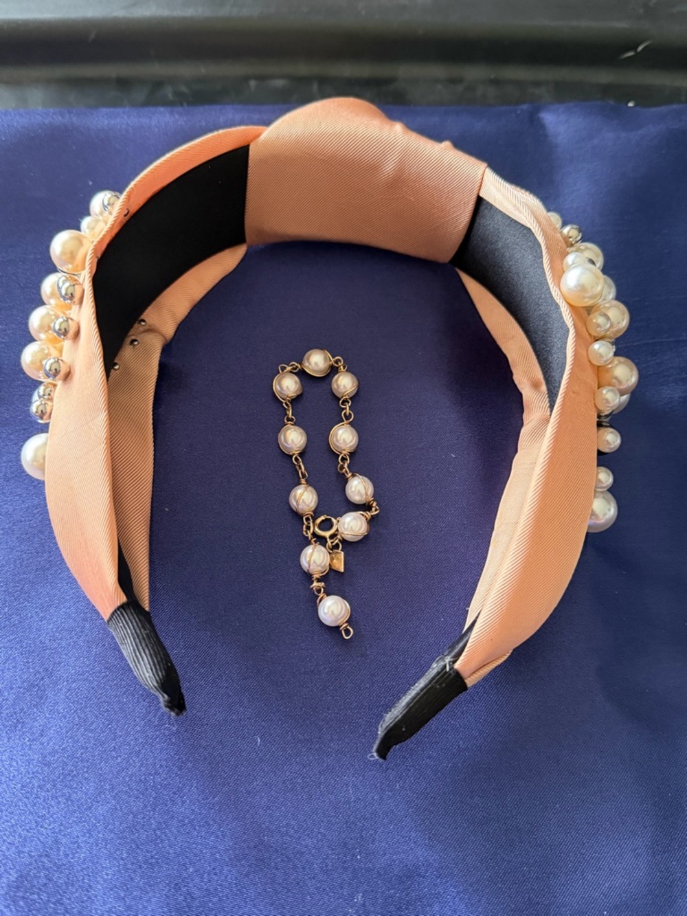 Pearl-Embellished Peach Headband/bracelet- Women Accessories